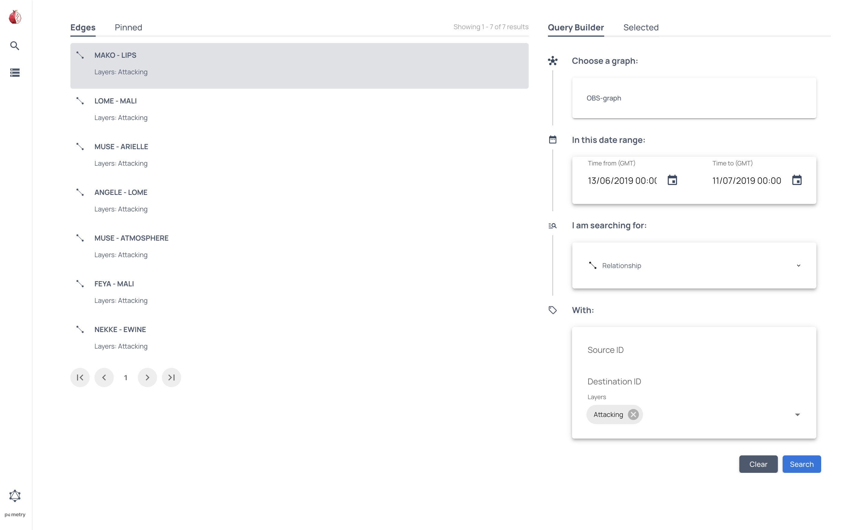 UI Search page with query results